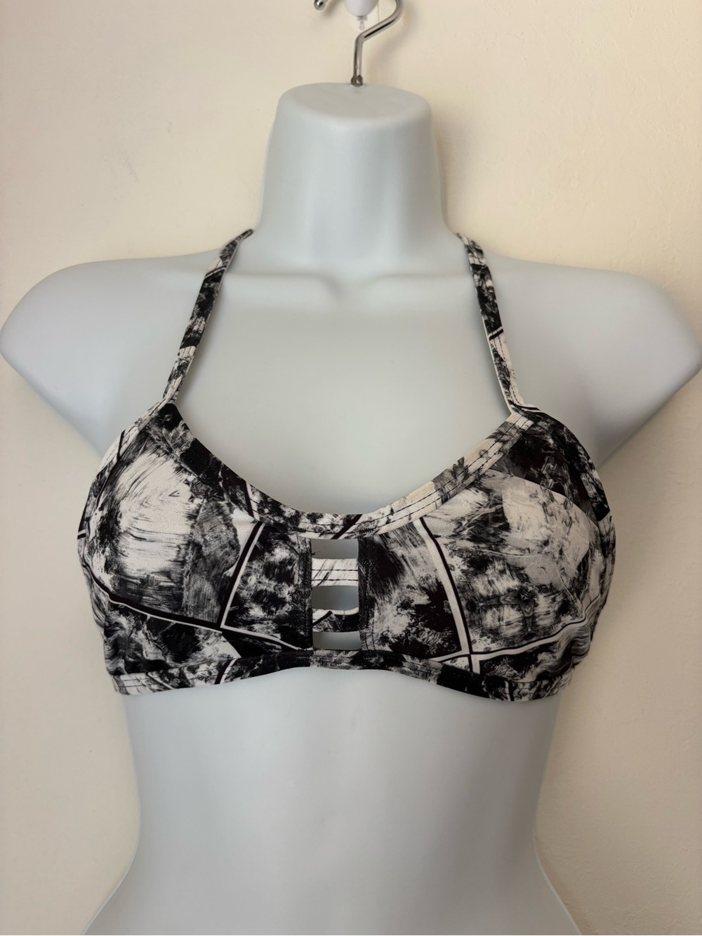 Jolyn Tomcat Bikini Top Size Small Black White Cross Back Tie Beach Water Sports